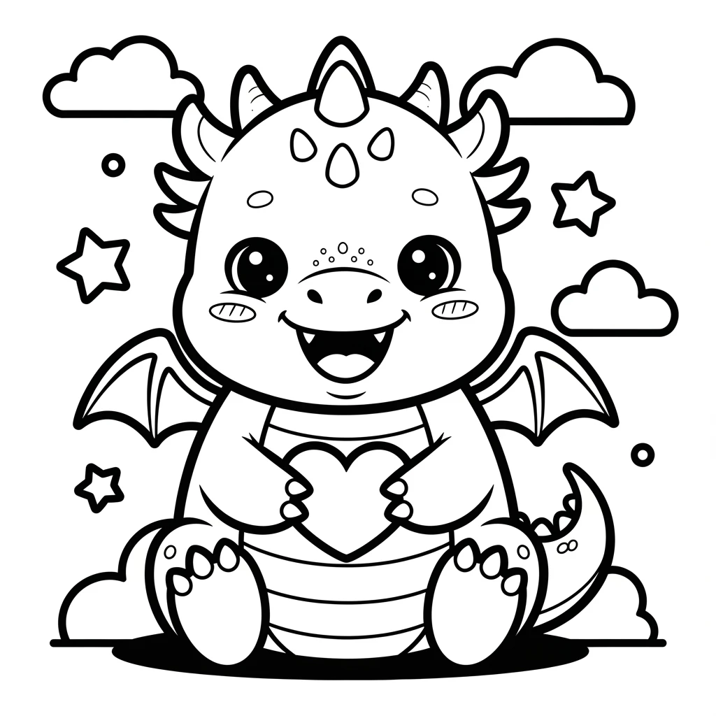 Coloriage Dragon Kawaii à Imprimer