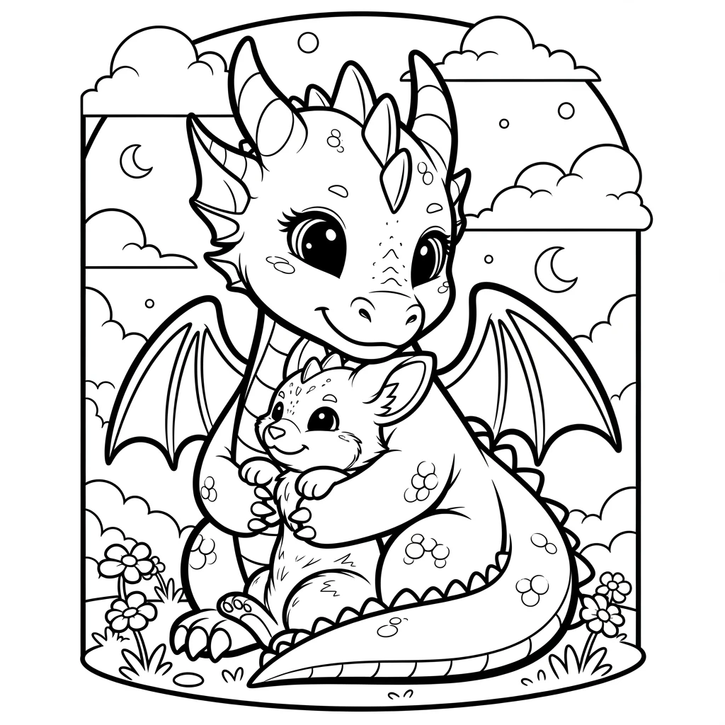 Coloriage Dragon Mignon et Son Amie à Imprimer