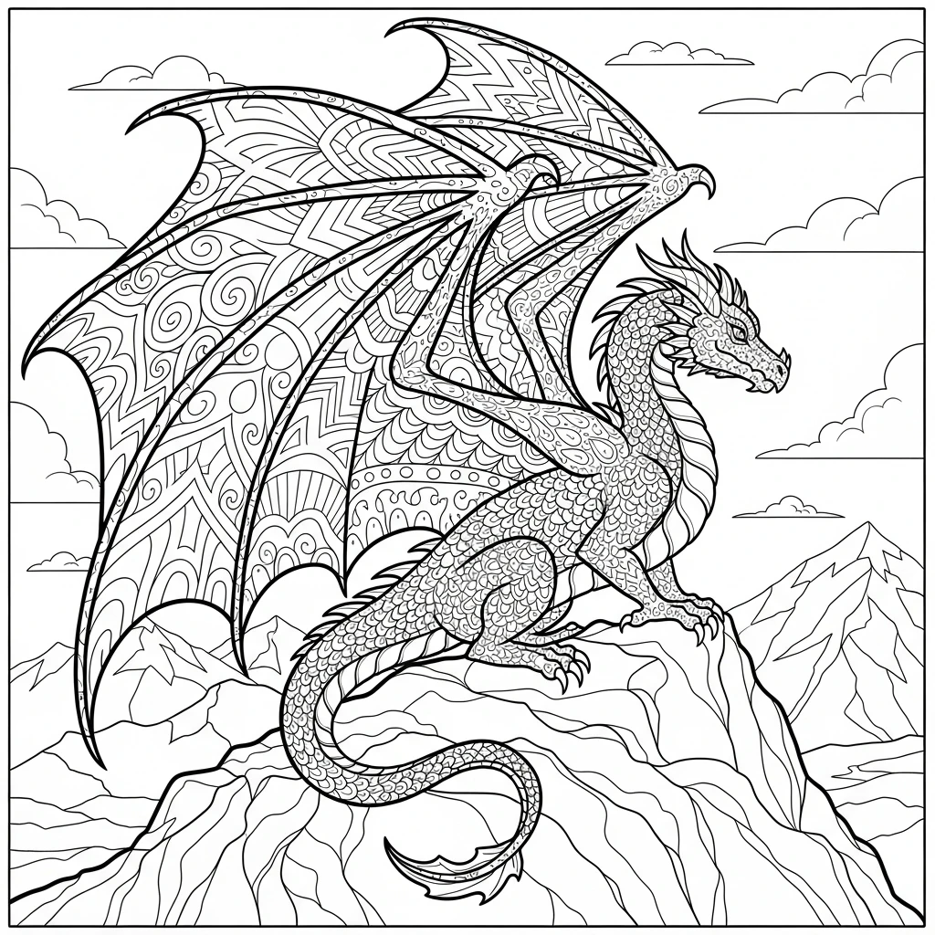 Coloriage Dragon avec Ailes à Imprimer