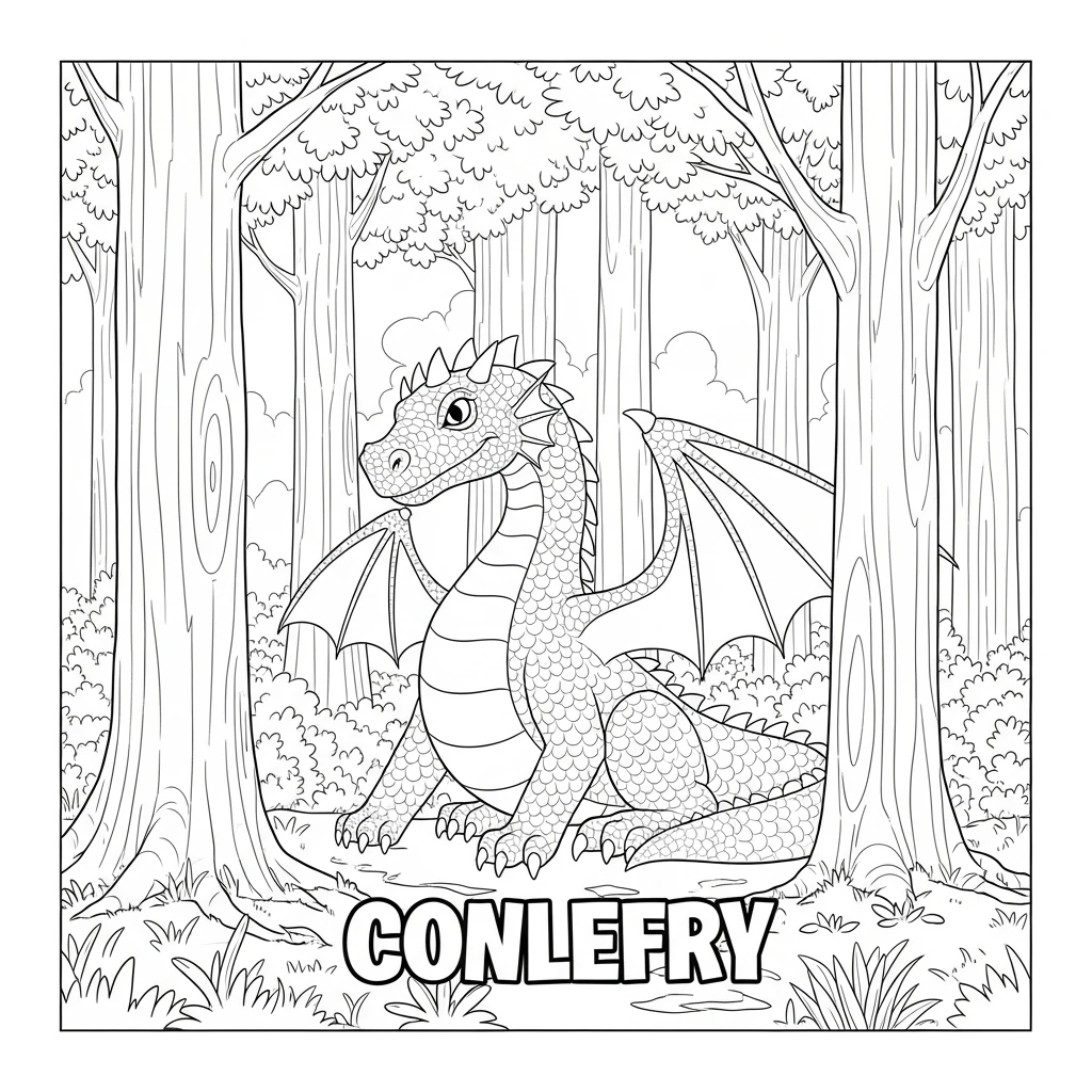 Coloriage Dragon dans la Forêt à Imprimer