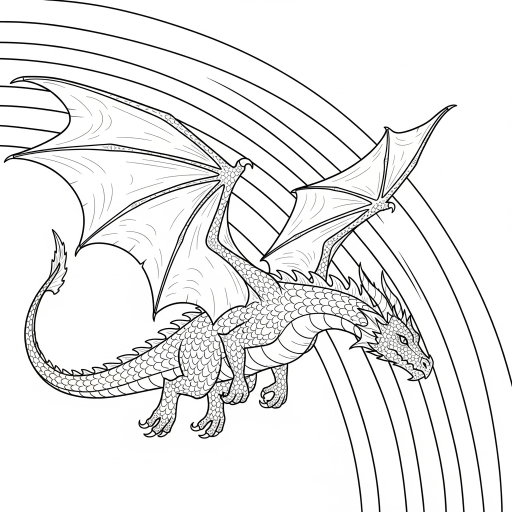 Coloriage Dragon et Arc-en-ciel à Imprimer