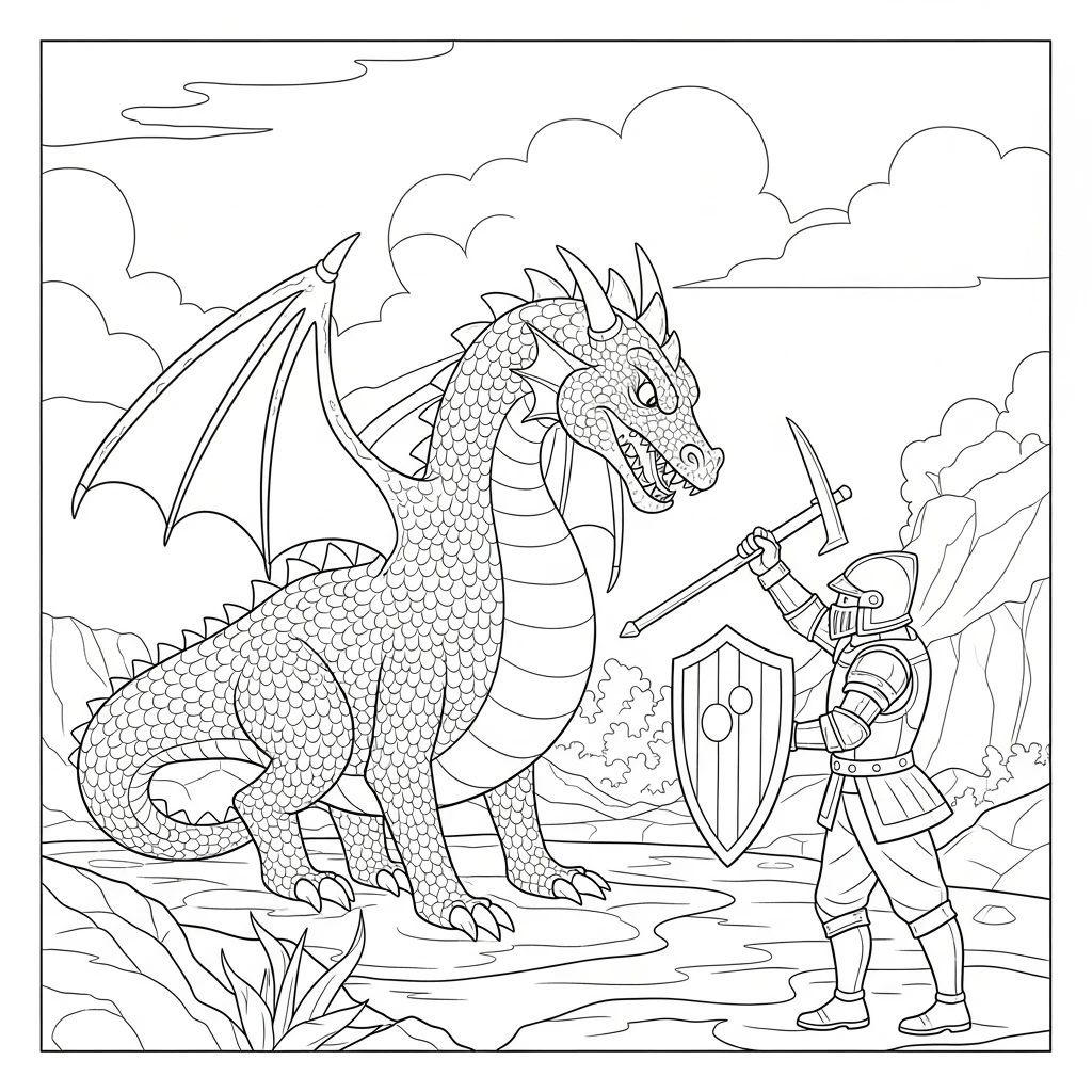 Coloriage Dragon et Chevalier à Imprimer