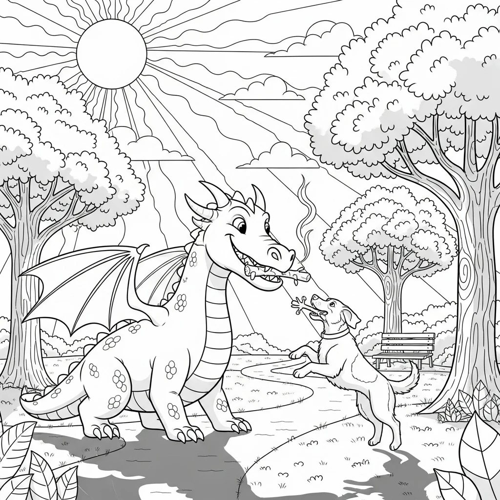 Coloriage Dragon et Chien à Imprimer