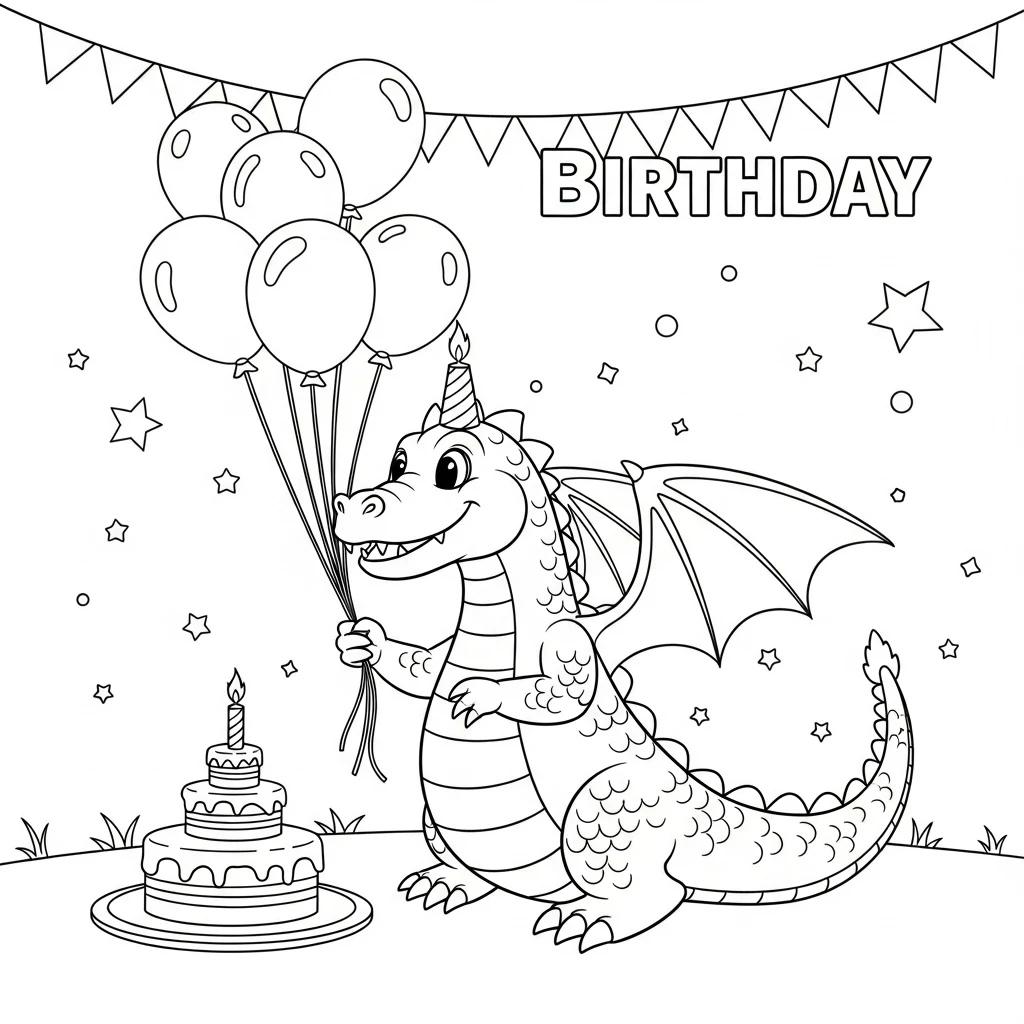 Coloriage Dragon et Fête à Imprimer
