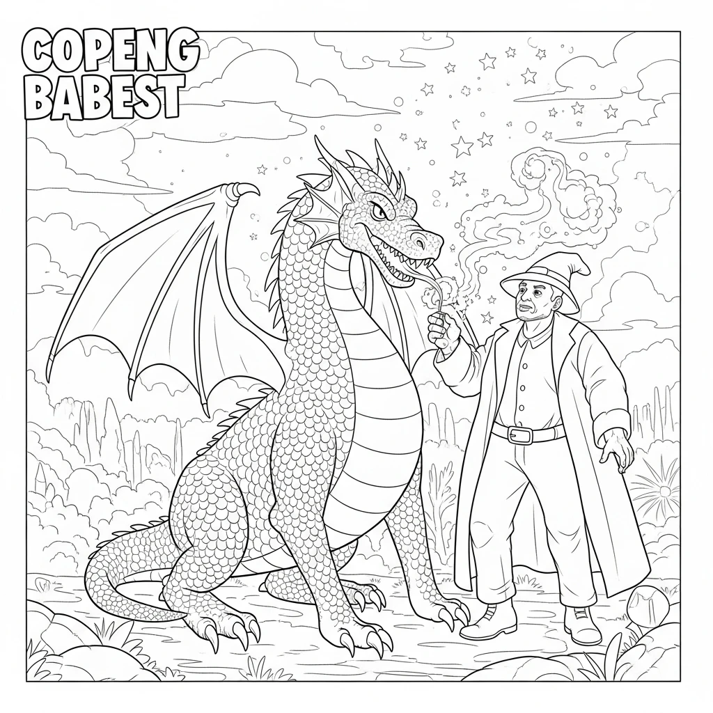 Coloriage Dragon et Magicien à Imprimer