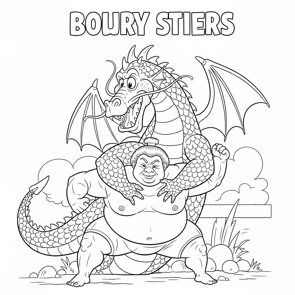 Coloriage Dragon et Sumo à Imprimer