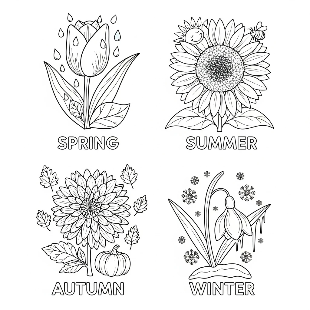 Coloriage Fleurs Aux Quatre Saisons à Imprimer