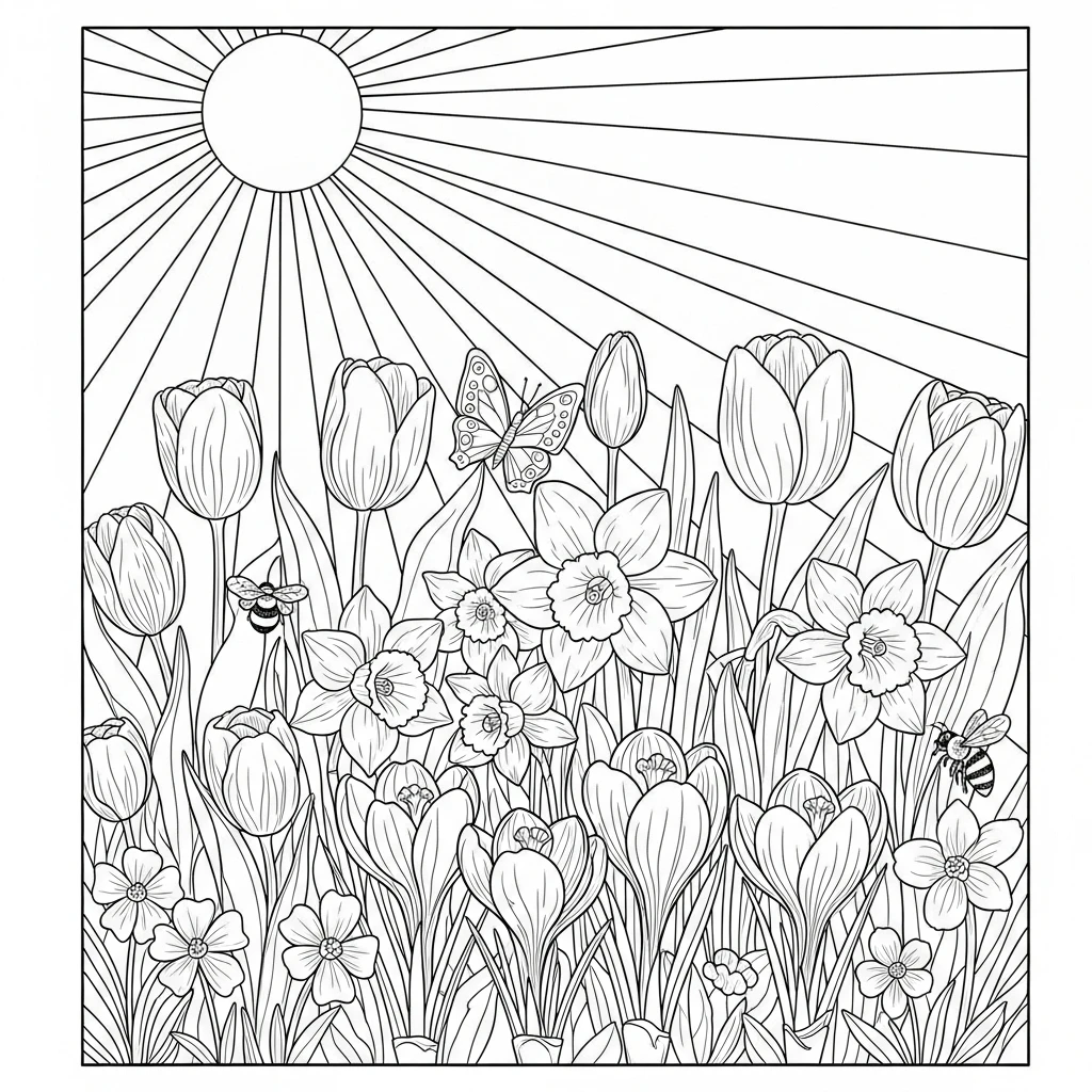 Coloriage Fleurs De Printemps à Imprimer