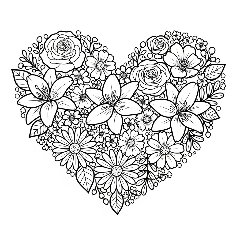 Coloriage Fleurs En Cœur à Imprimer