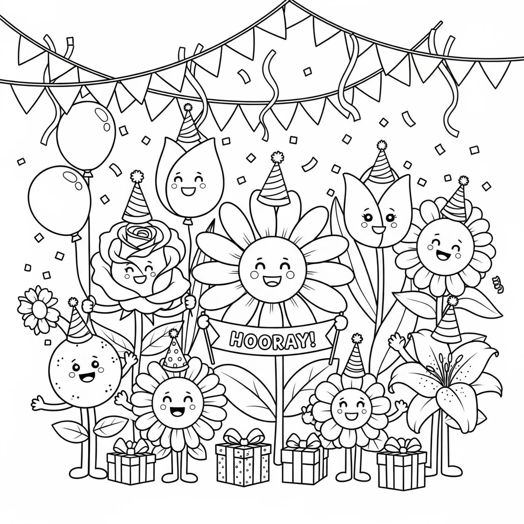 Coloriage Fleurs En Fête à Imprimer
