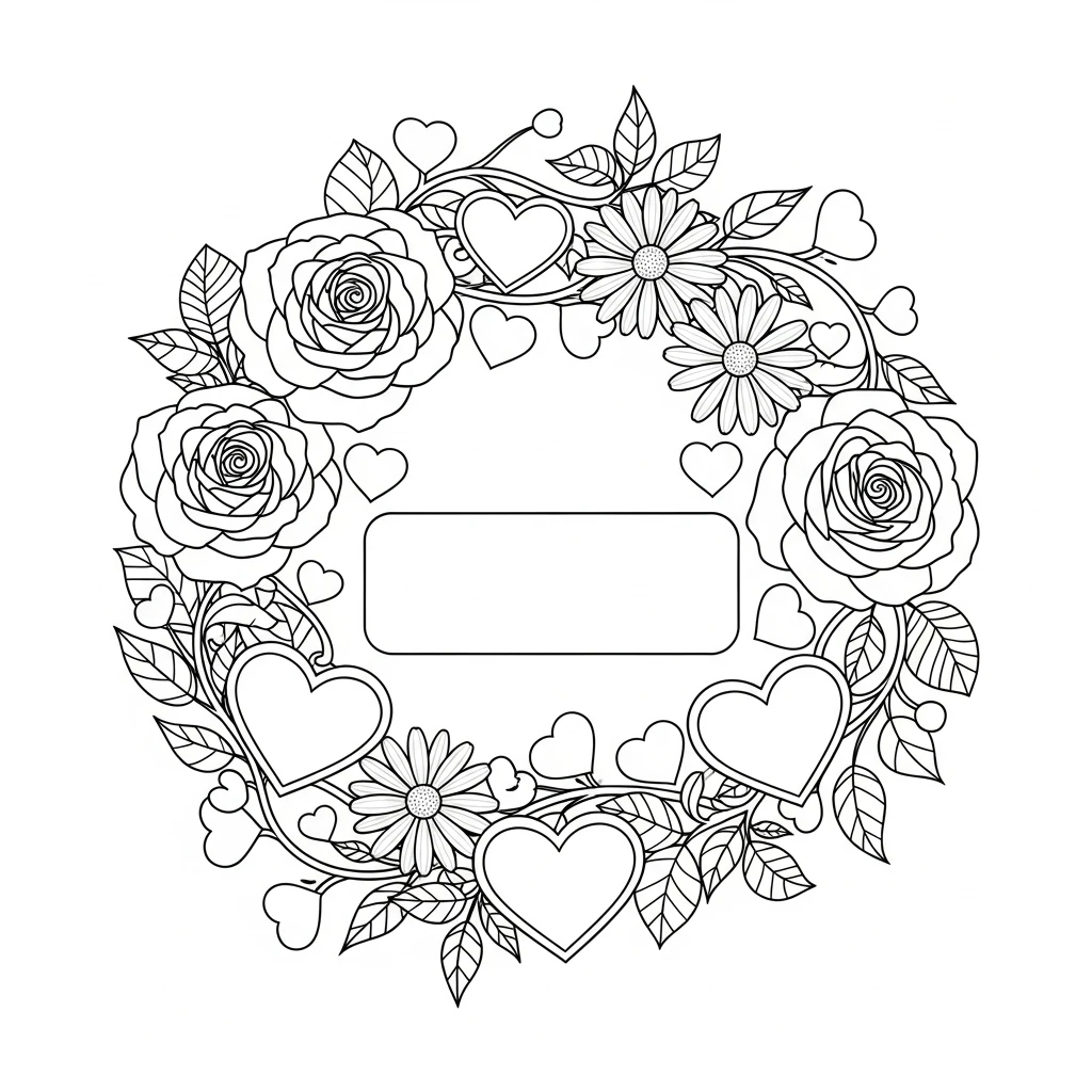 Coloriage Fleurs Et Cœurs à Imprimer