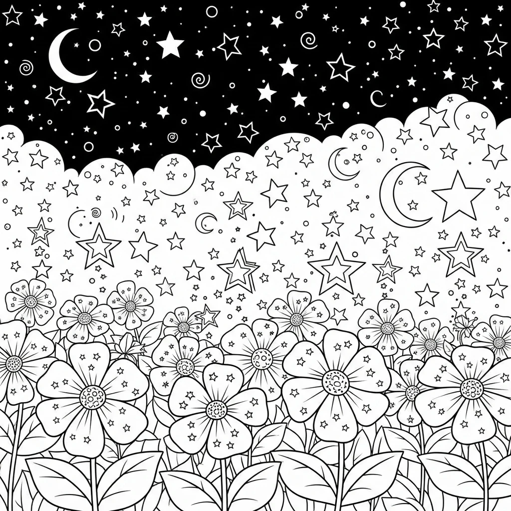 Coloriage Fleurs Et Létoiles à Imprimer