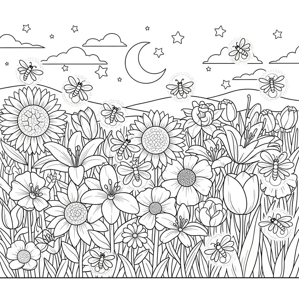 Coloriage Fleurs Et Veilleuses à Imprimer