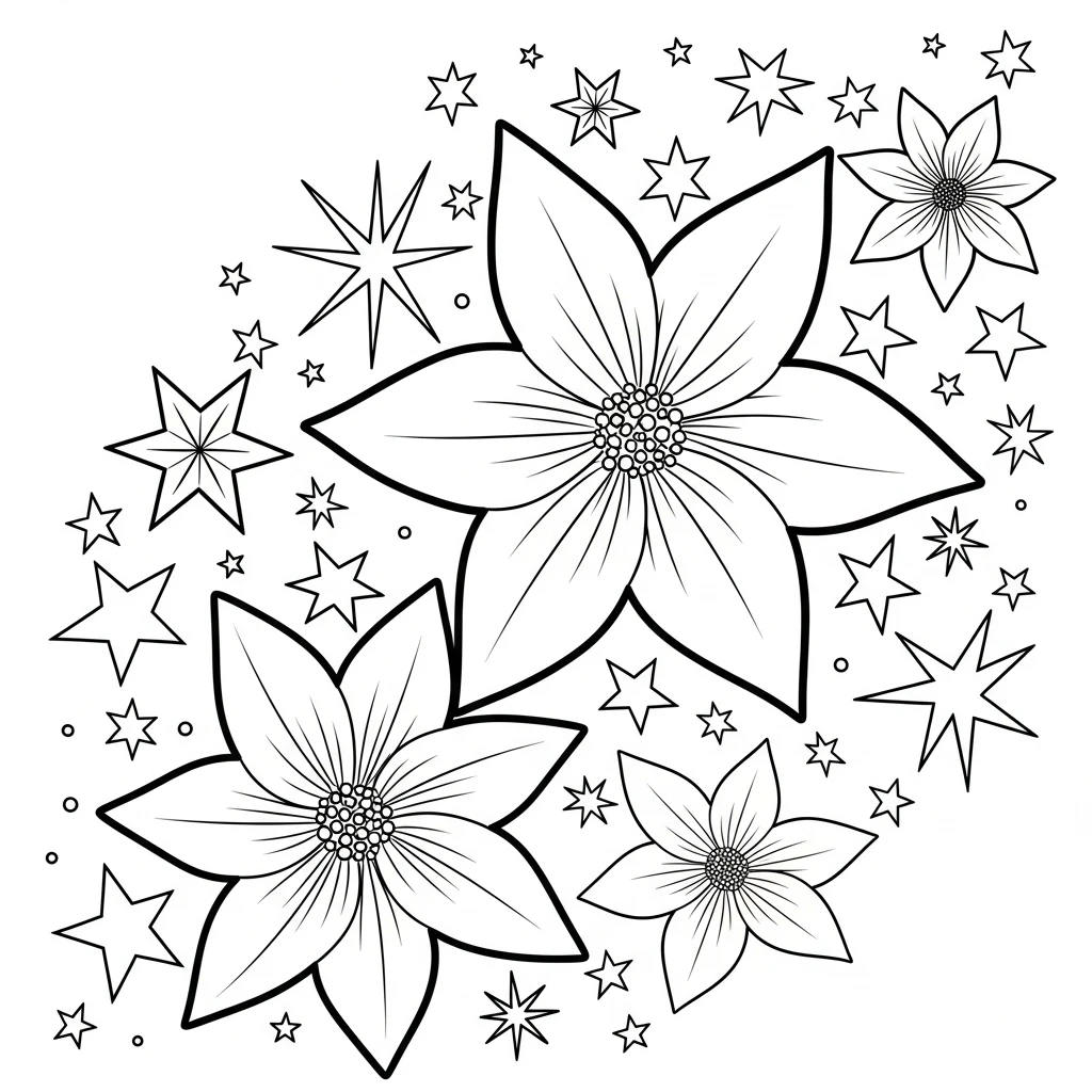 Coloriage Fleurs Étoilées à Imprimer
