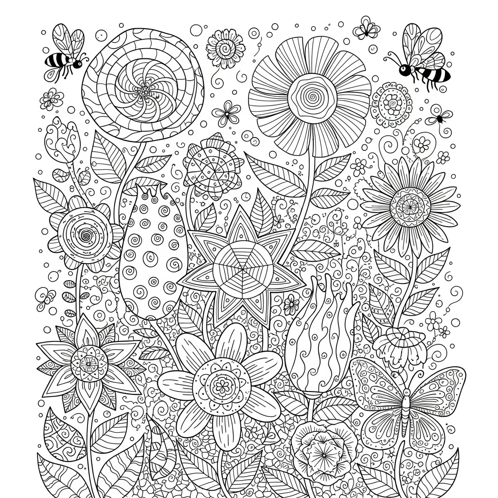 Coloriage Fleurs Fantaisistes à Imprimer