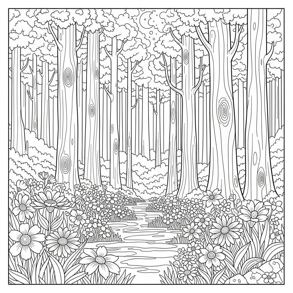 Coloriage Fleurs Forêt à Imprimer