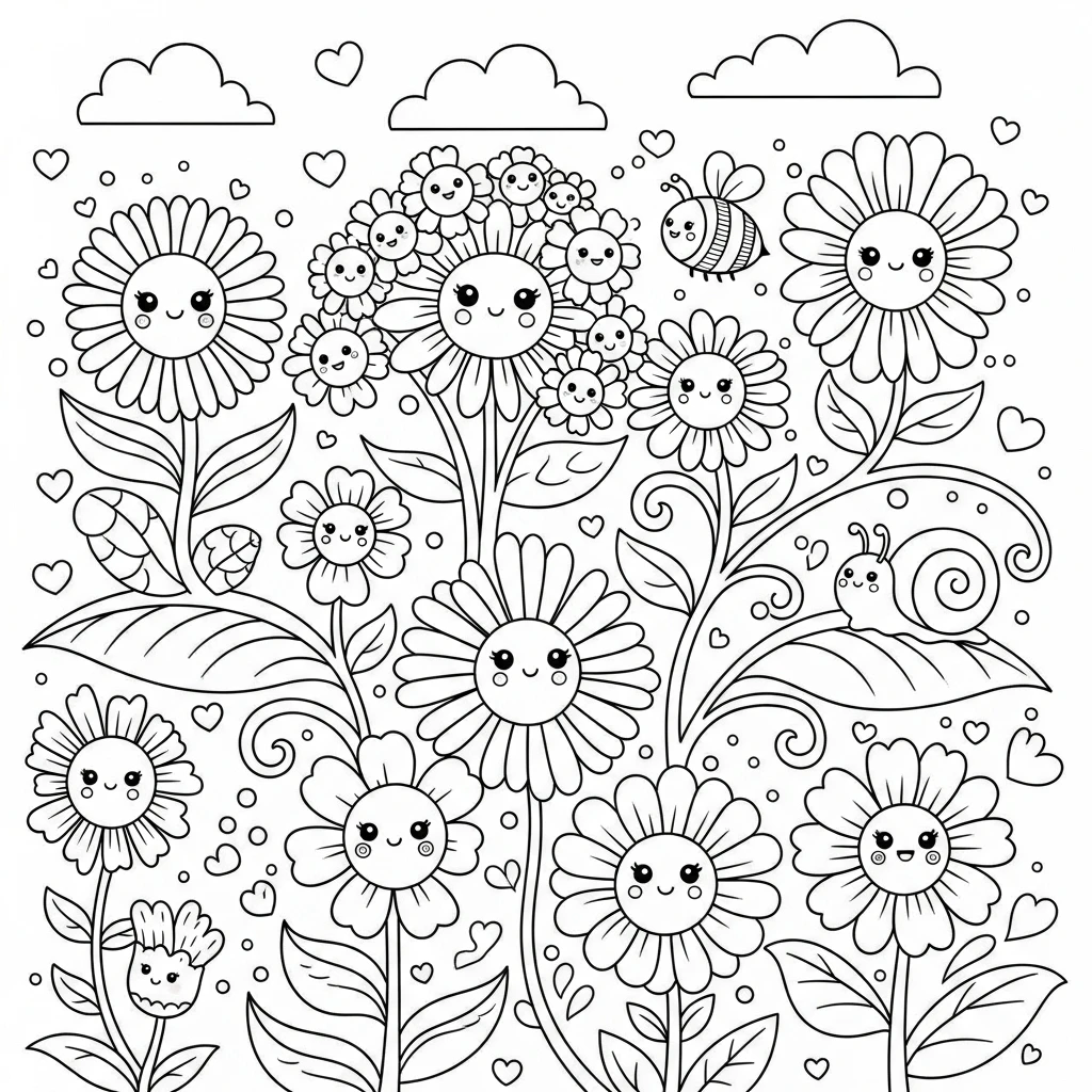 Coloriage Fleurs Kawaii à Imprimer