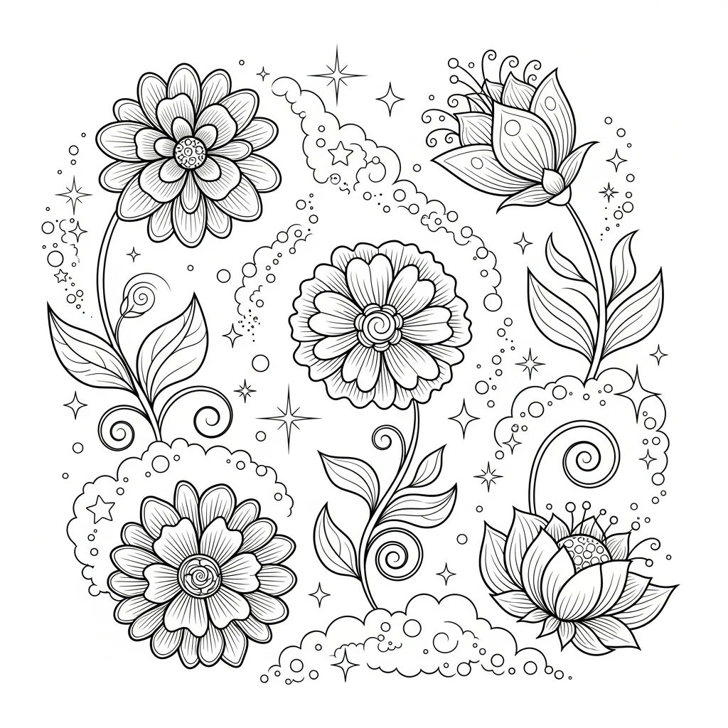 Coloriage Fleurs Magiques à Imprimer