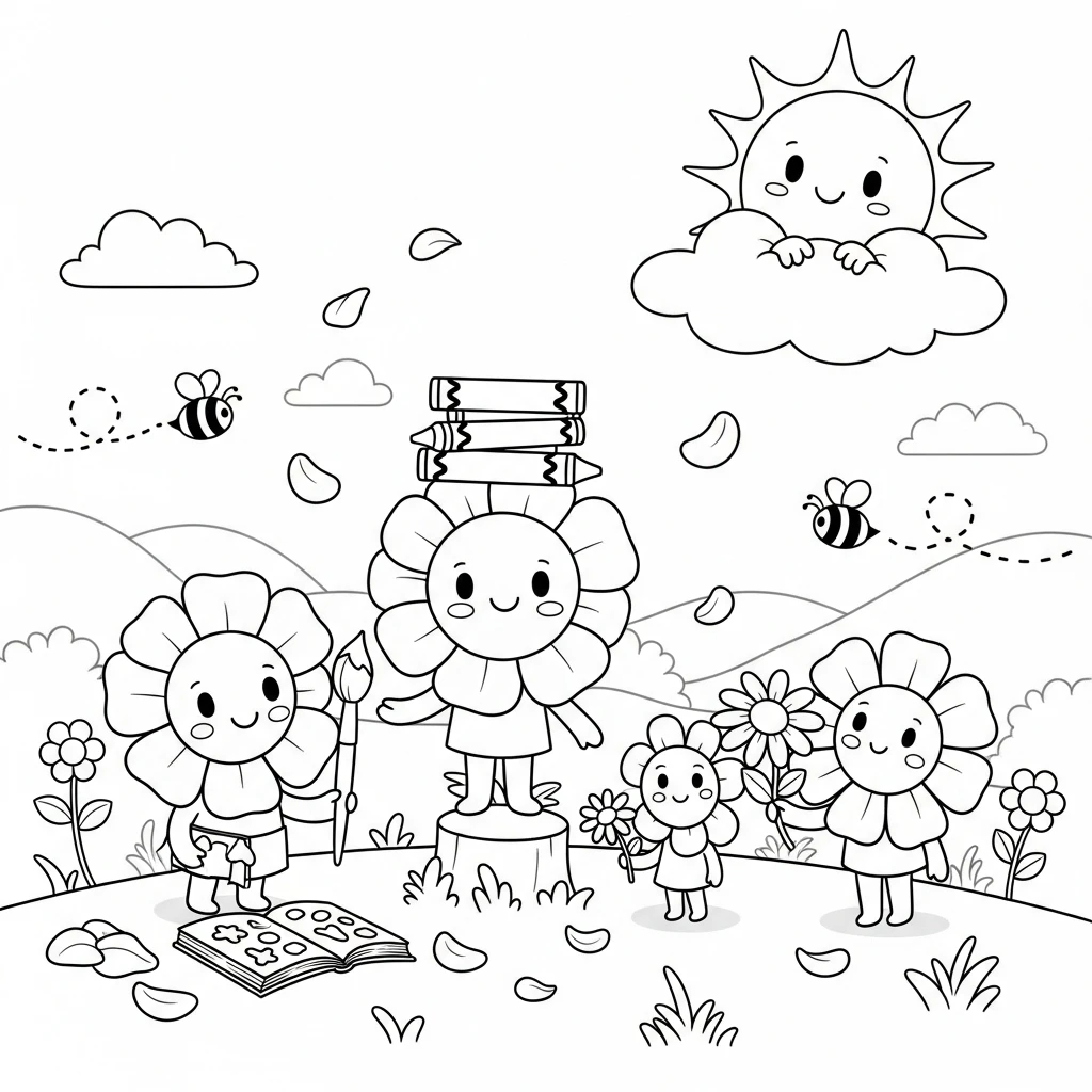 Coloriage Fleurs Mignonnes à Imprimer