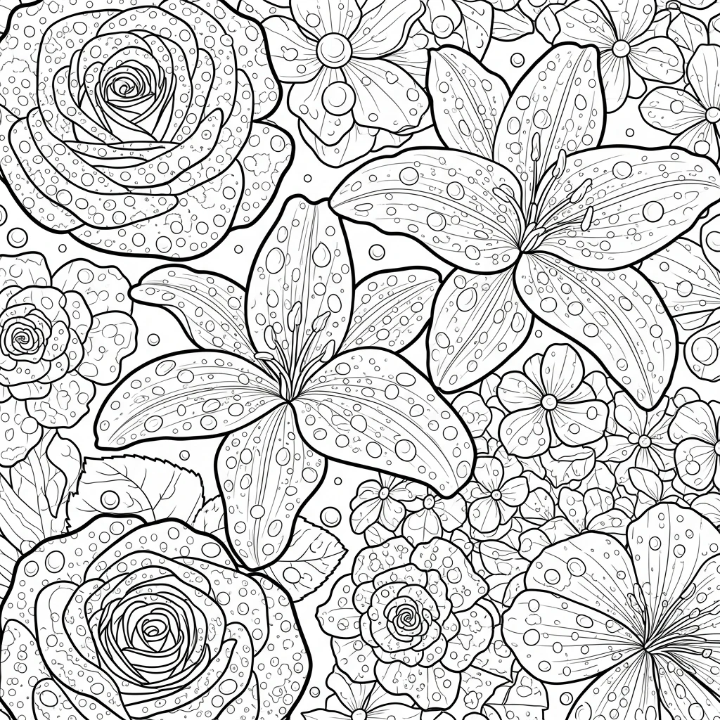 Coloriage Fleurs Perlées à Imprimer