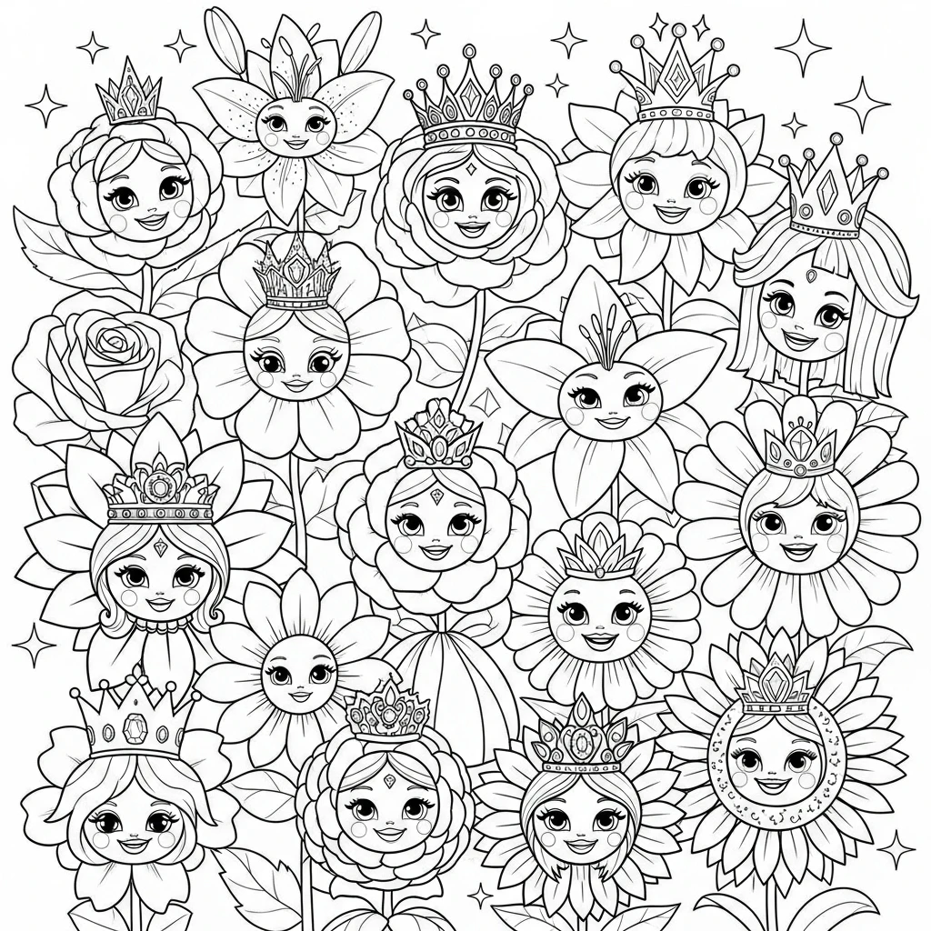 Coloriage Fleurs Princesse à Imprimer