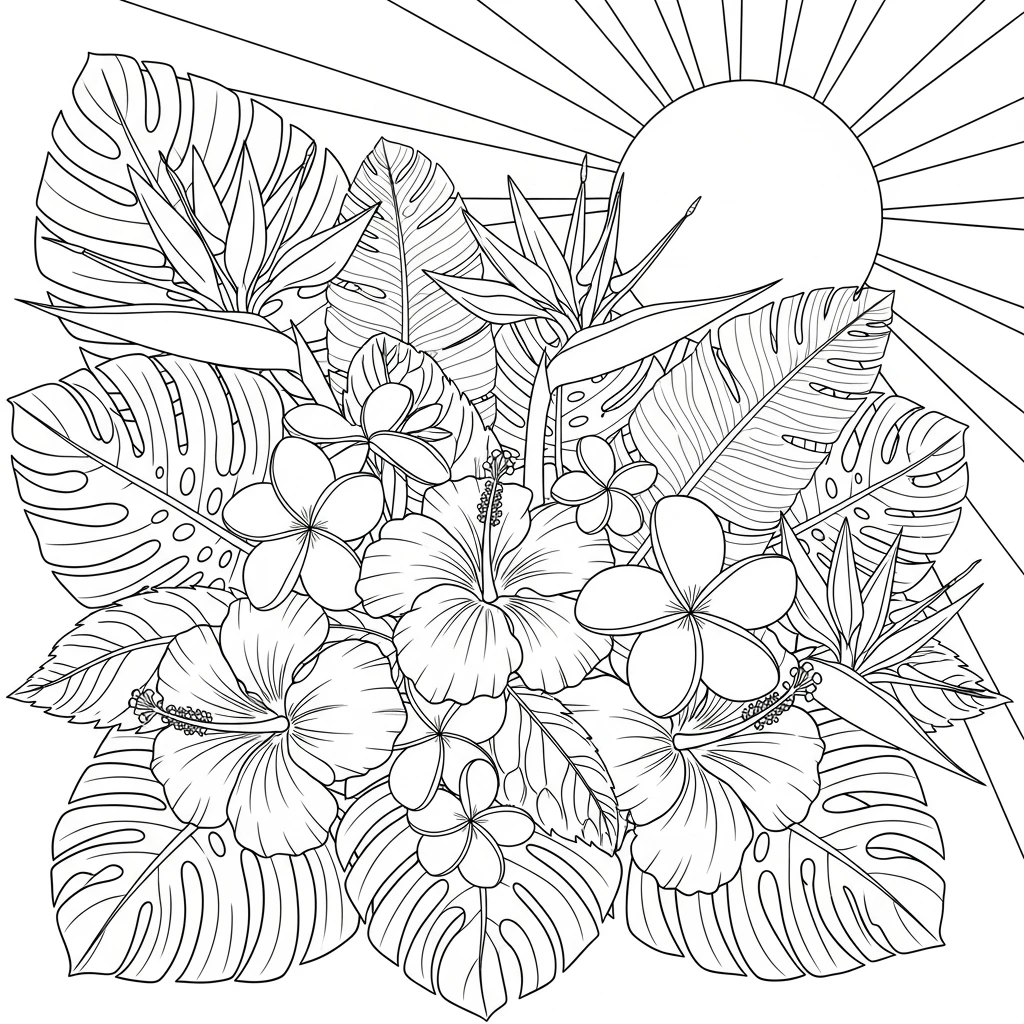 Coloriage Fleurs Tropicales à Imprimer