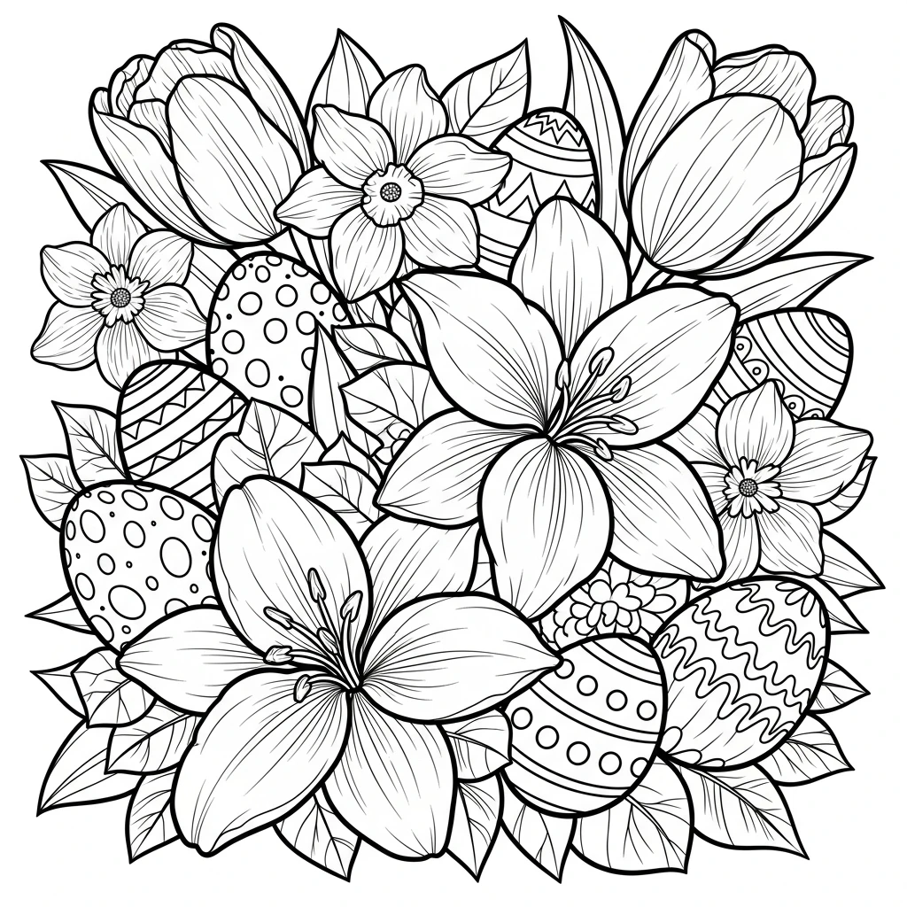 Coloriage Fleurs de Pâques à Imprimer
