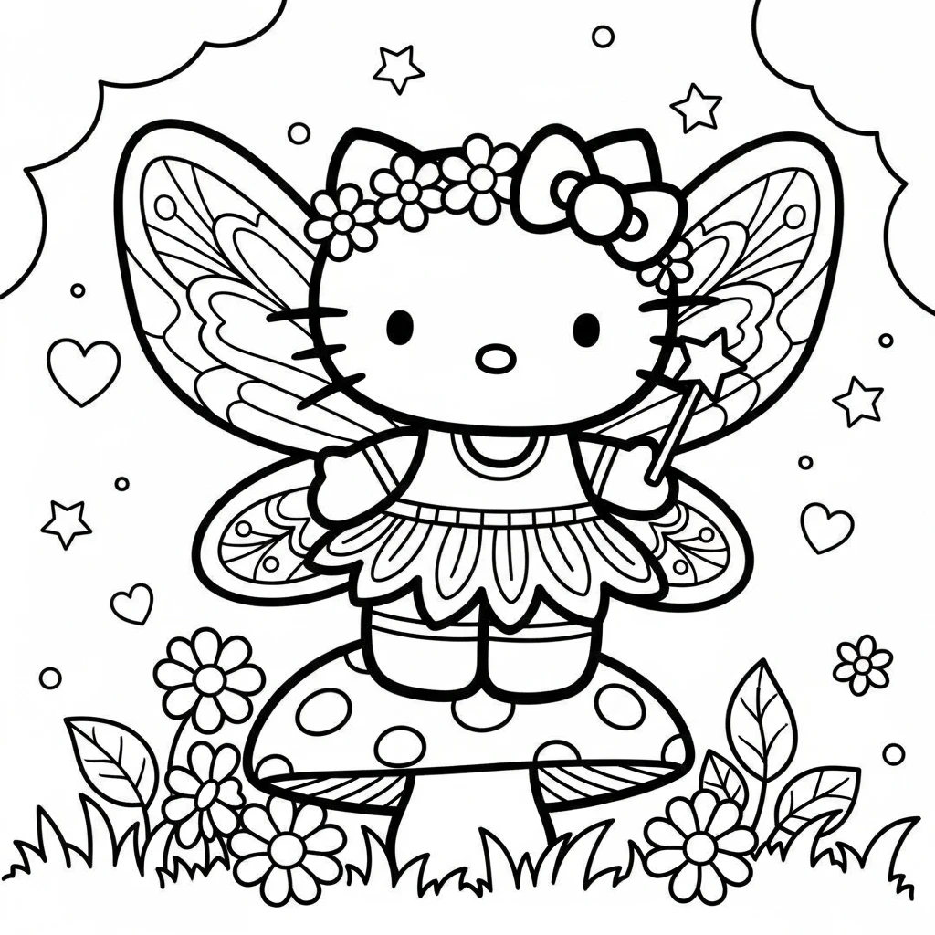 Coloriage Hello Kitty Ailée à Imprimer