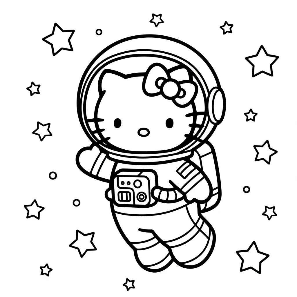 Coloriage Hello Kitty Astronaute à Imprimer