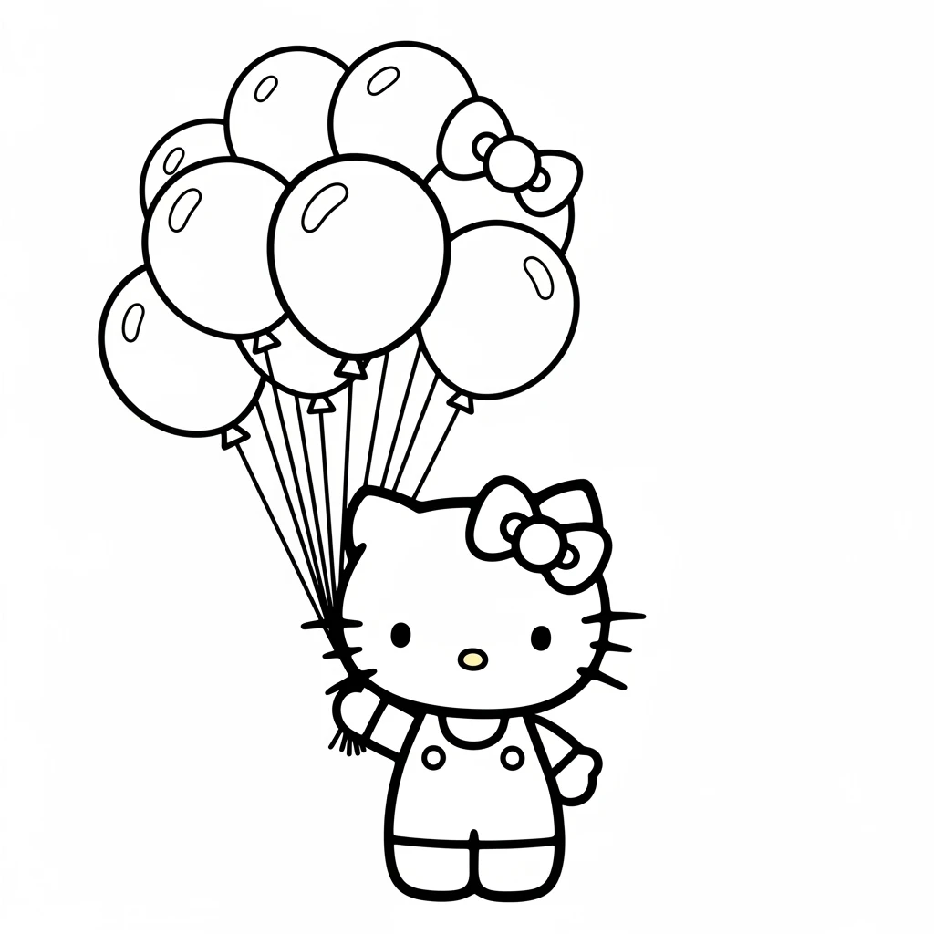 Coloriage Hello Kitty Avec Ballons à Imprimer