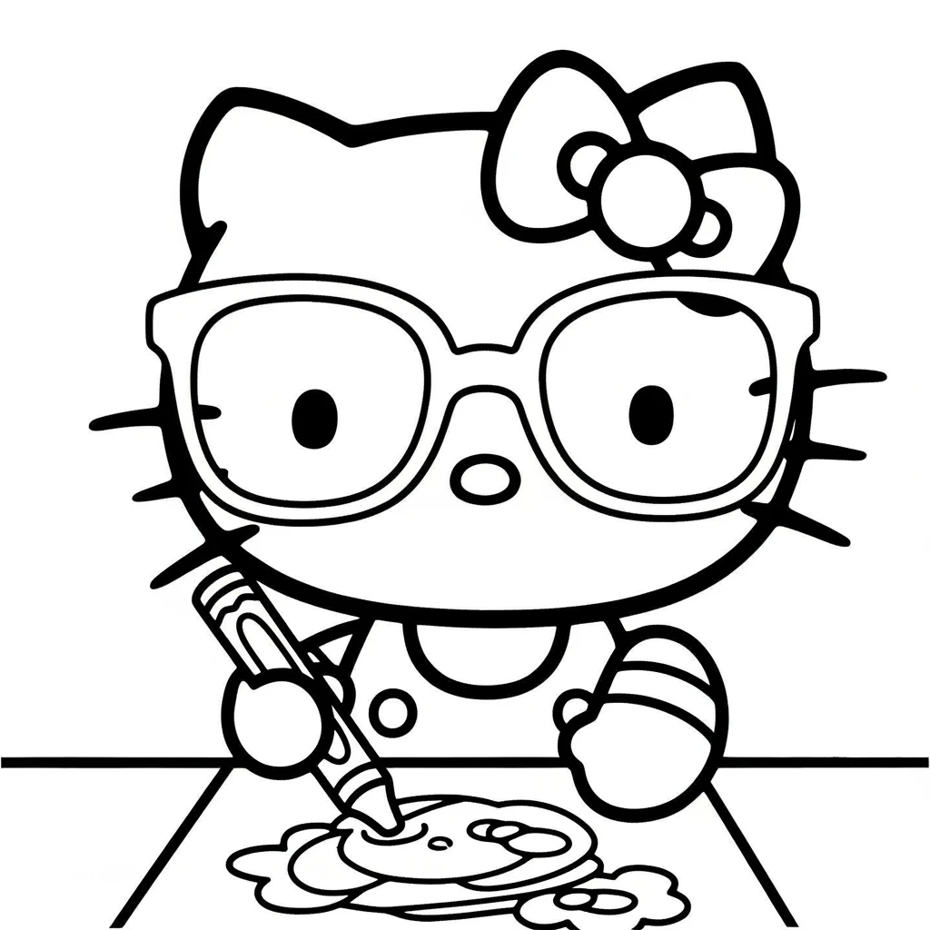 Coloriage Hello Kitty Avec Des Lunettes à Imprimer