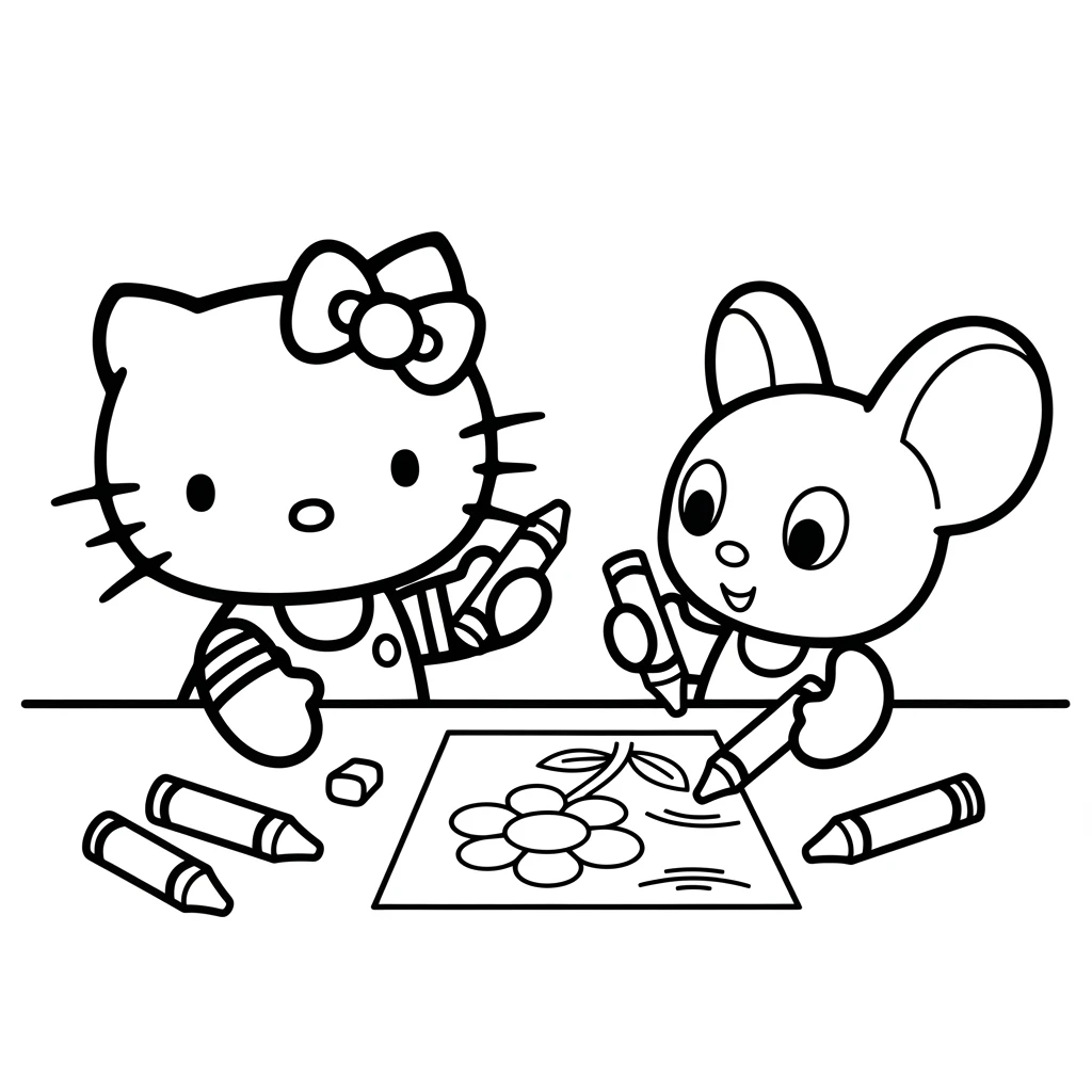 Coloriage Hello Kitty Avec Son Ami à Imprimer