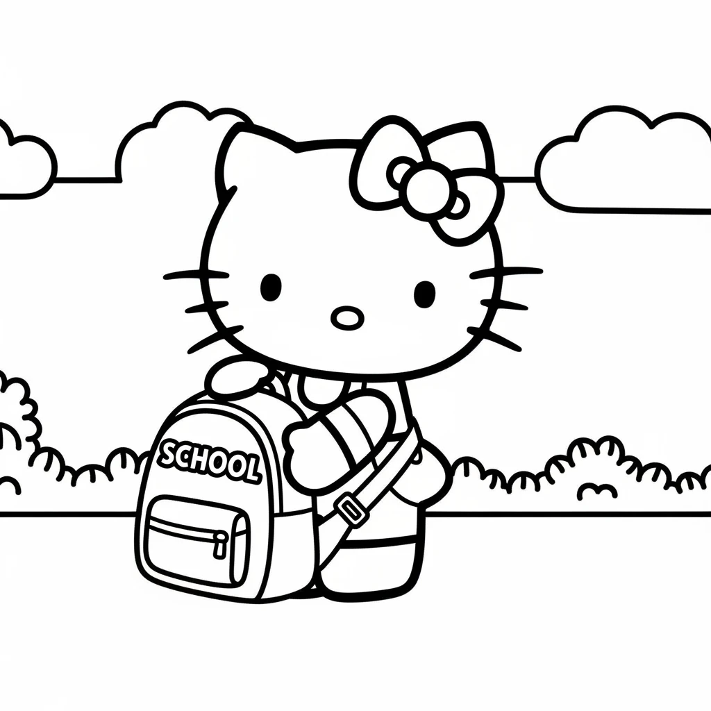Coloriage Hello Kitty Avec Son Sac à Dos à Imprimer