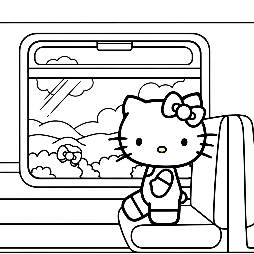 Coloriage Hello Kitty En Voyage à Imprimer