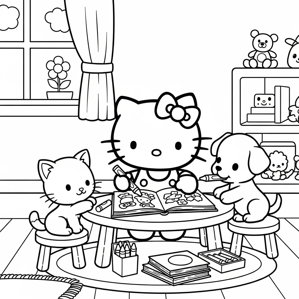 Coloriage Hello Kitty Et Ses Animaux à Imprimer