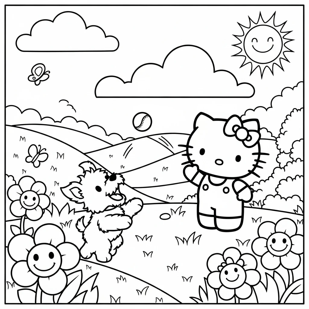 Coloriage Hello Kitty Et Son Chien à Imprimer