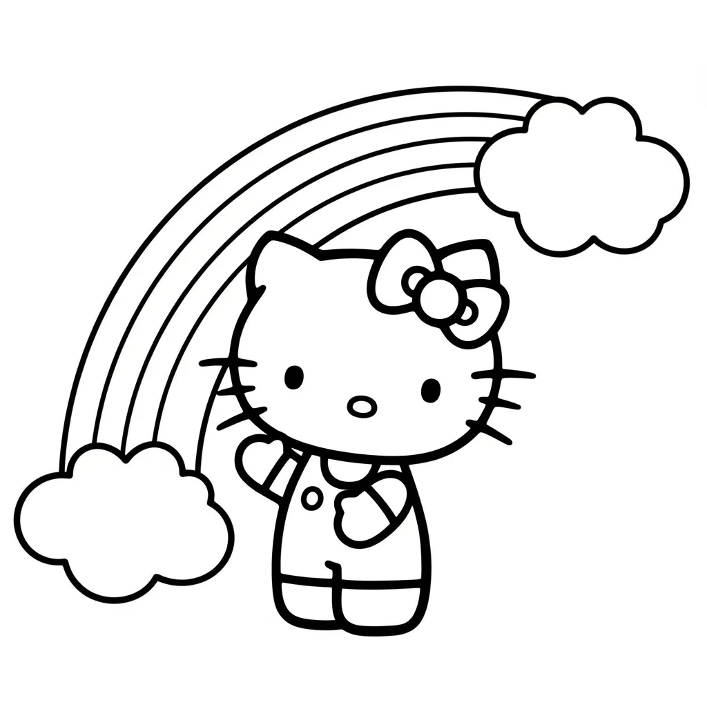 Coloriage Hello Kitty Et Un Arc-en-Ciel à Imprimer