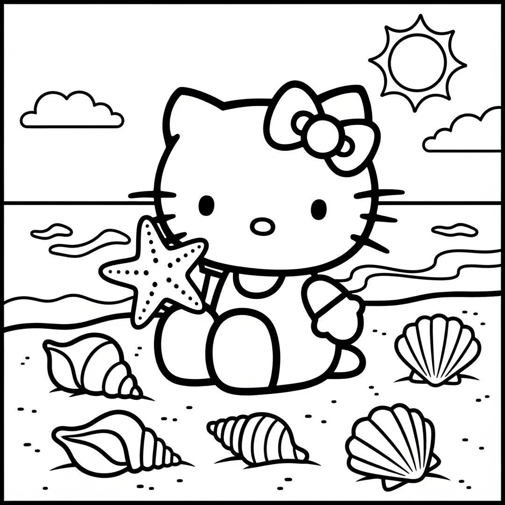 Coloriage Hello Kitty Étoile de Mer à Imprimer