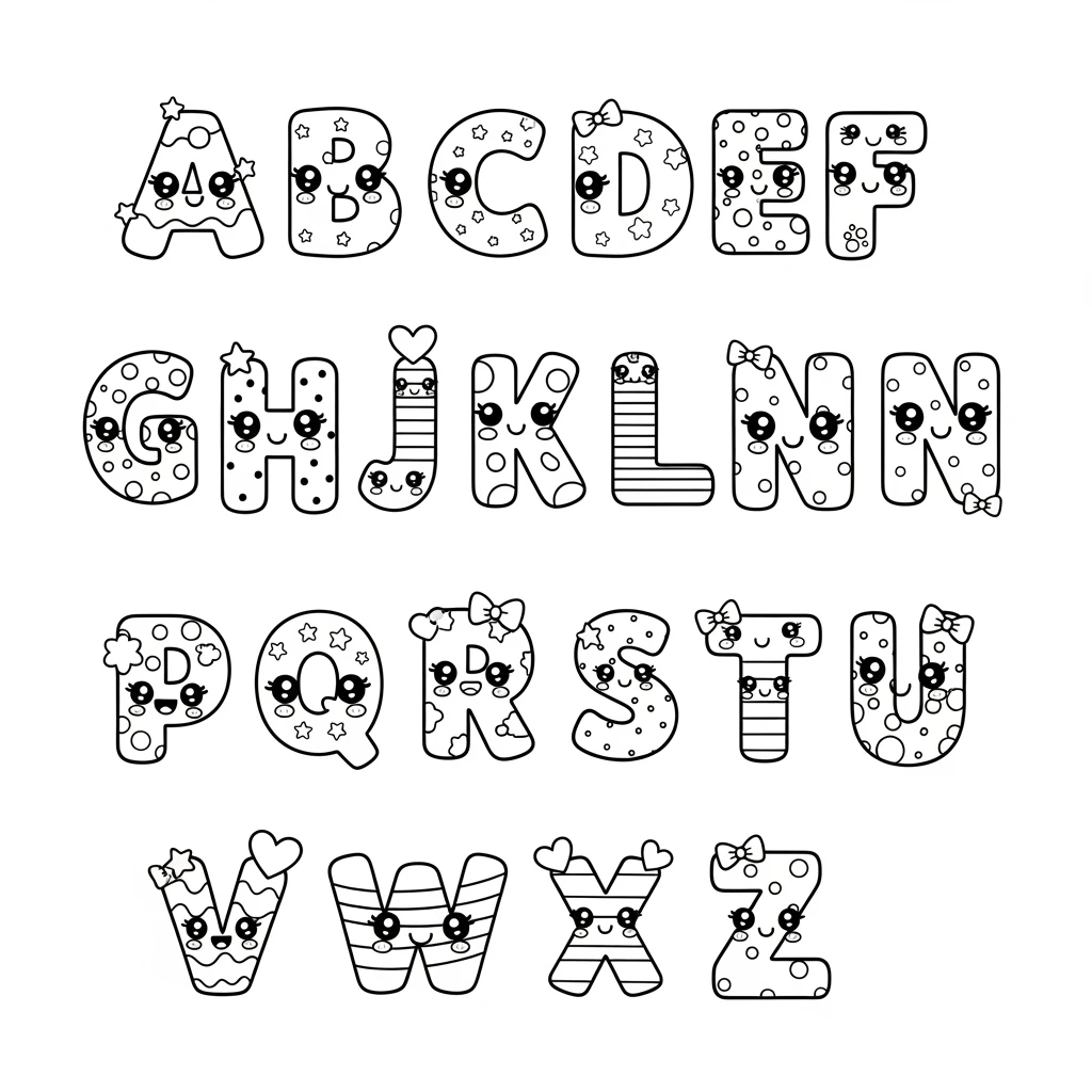 Coloriage Kawaii Abécédaire à Imprimer
