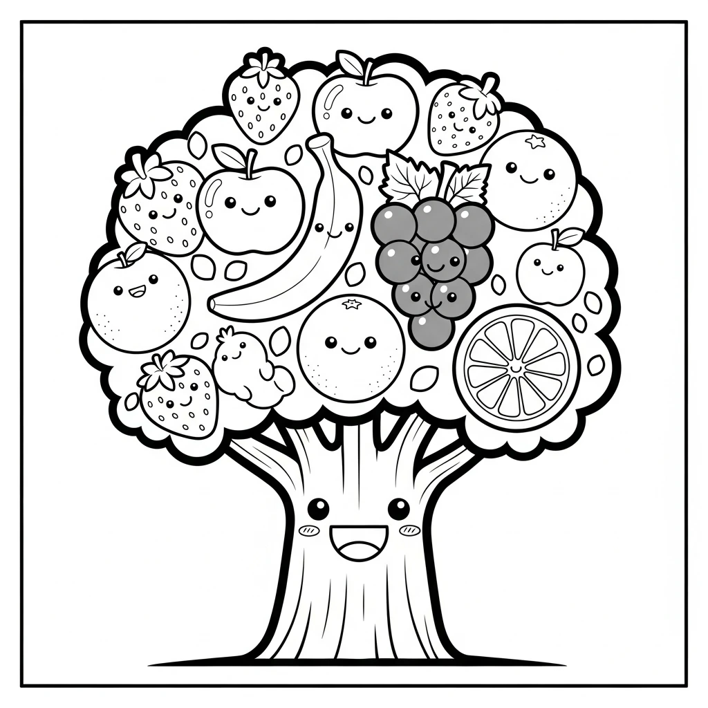 Coloriage Kawaii Arbre à Imprimer
