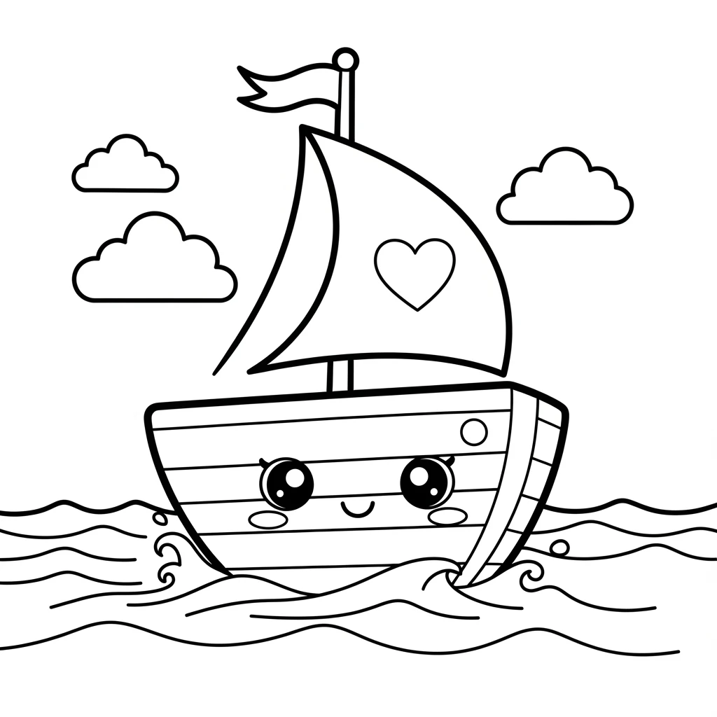 Coloriage Kawaii Bateau à Imprimer