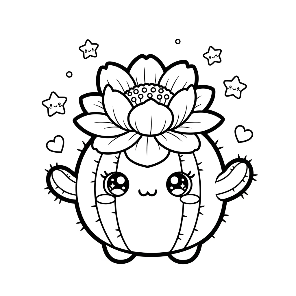 Coloriage Kawaii Cactus à Imprimer
