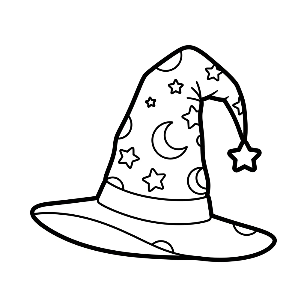 Coloriage Kawaii Chapeau de Sorcière à Imprimer