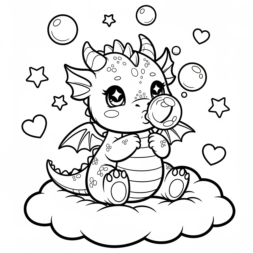 Coloriage Kawaii Dragon à Imprimer