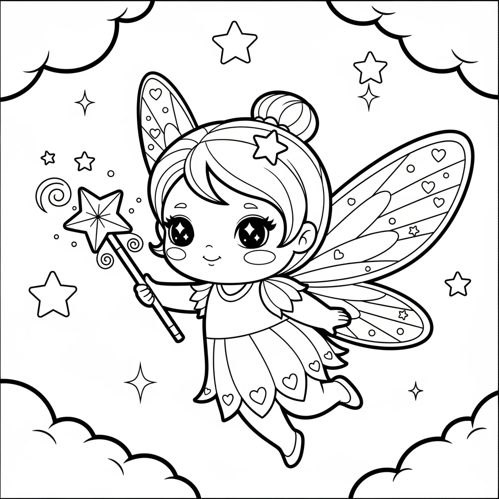 Coloriage Kawaii Fée à Imprimer
