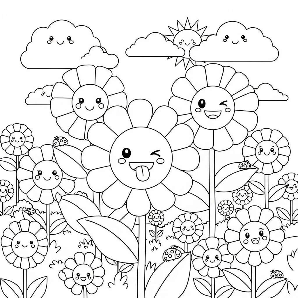 Coloriage Kawaii Fleurs à Imprimer