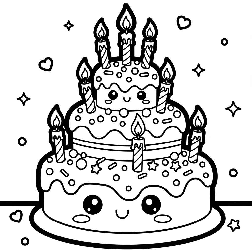 Coloriage Kawaii Gâteau à Imprimer