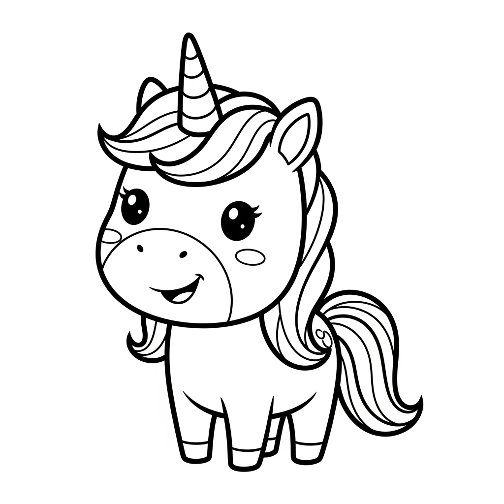 Coloriage Kawaii Licorne à Imprimer