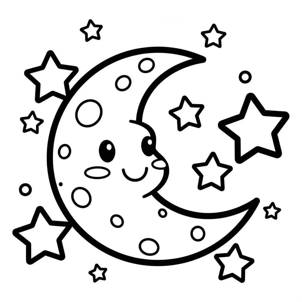 Coloriage Kawaii Lune à Imprimer