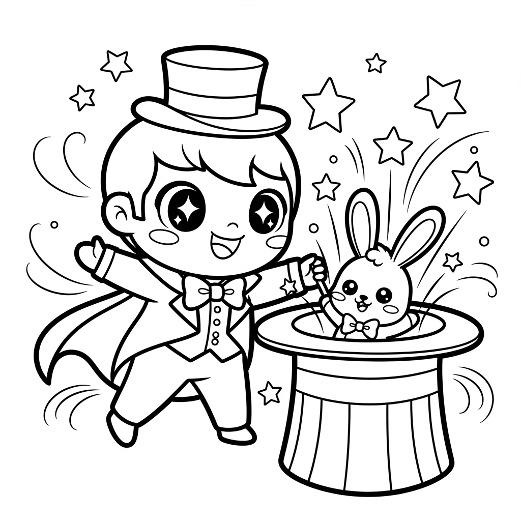 Coloriage Kawaii Magicien à Imprimer